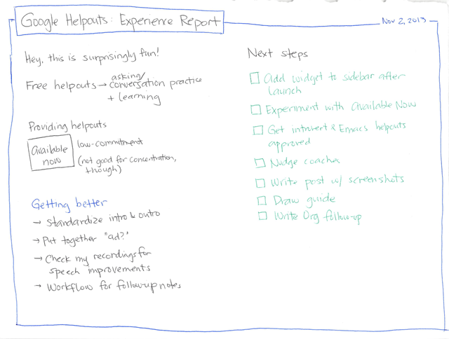 2013-11-02 Google Helpouts Experience Report