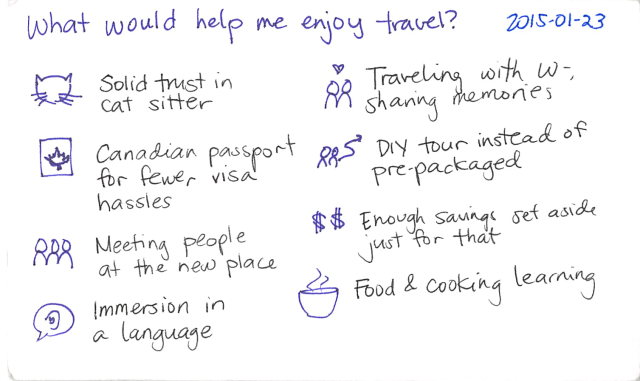 2015-01-23 What would help me enjoy travel -- index card